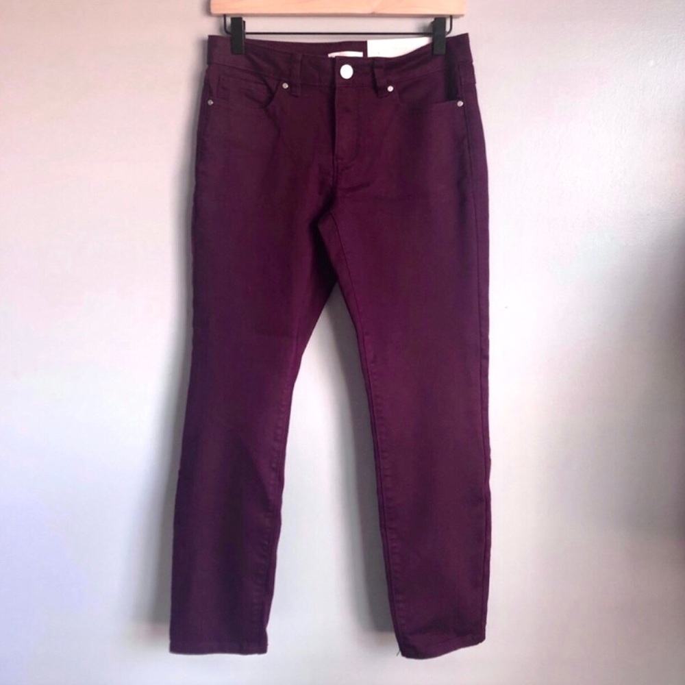 New Lauren Conrad LC Skinny Mid Rise Burgundy Wine Short Length Jeans Size 4S
